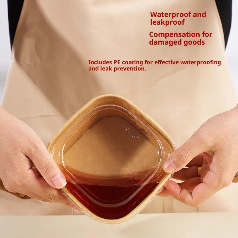 Kraft Paper Box - Wegwerp vierkante kraftpapieren lunchboxen met deksels,